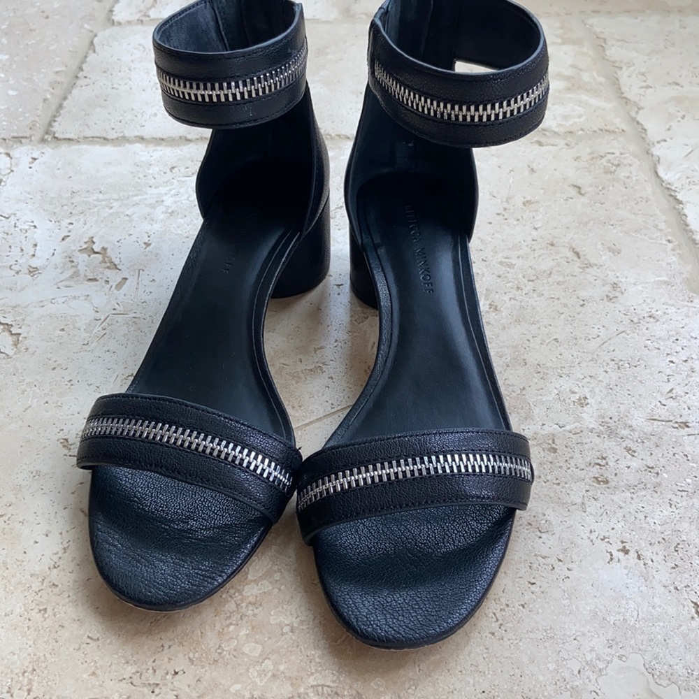 Rebecca Minkoff zippered 2 inch heel sandals